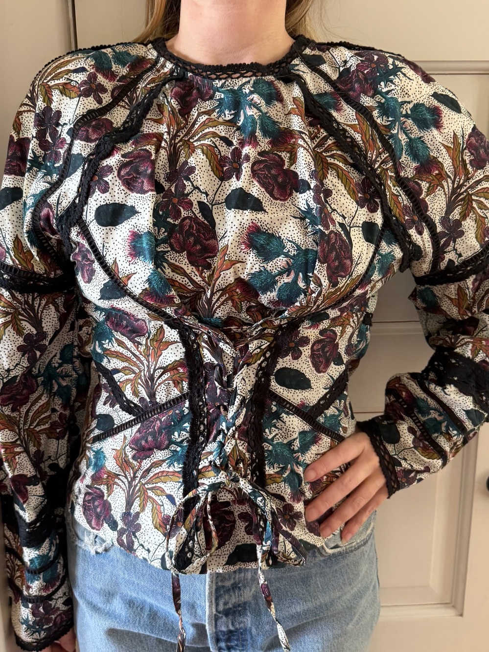 TOPSHOP Poplin Cotton Lace-up Blouse
